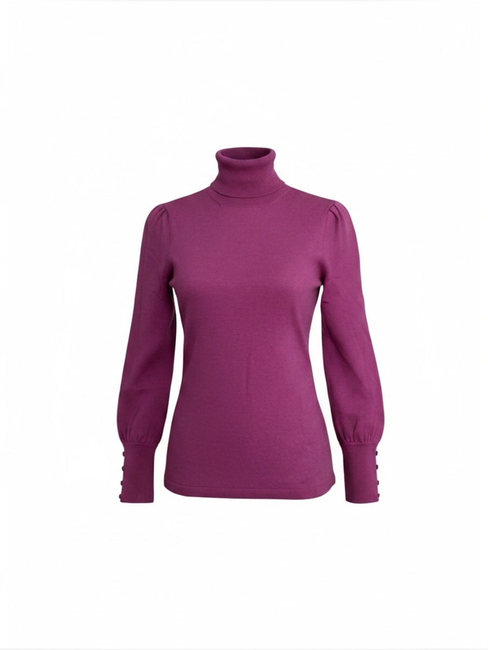 Ann Taylor Extra Fine Merino Wool Puff Sleeve Turtleneck Sweater S Plum